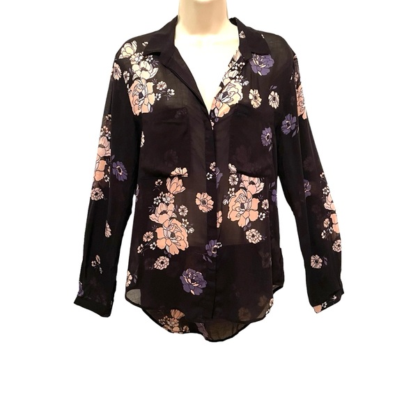 Cloth and Stone Black Floral Blouse Sheer Long Sleeve Lightweight Size Small - Picture 1 of 9